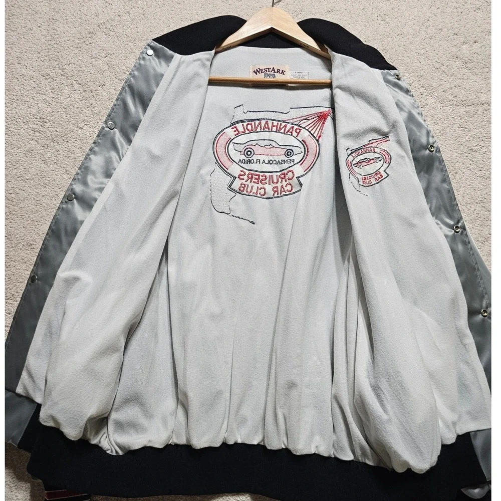 Westark‎ USA Panhandle Cruisers Car Club Satin Bomber Jacket Mens X-Large Silver